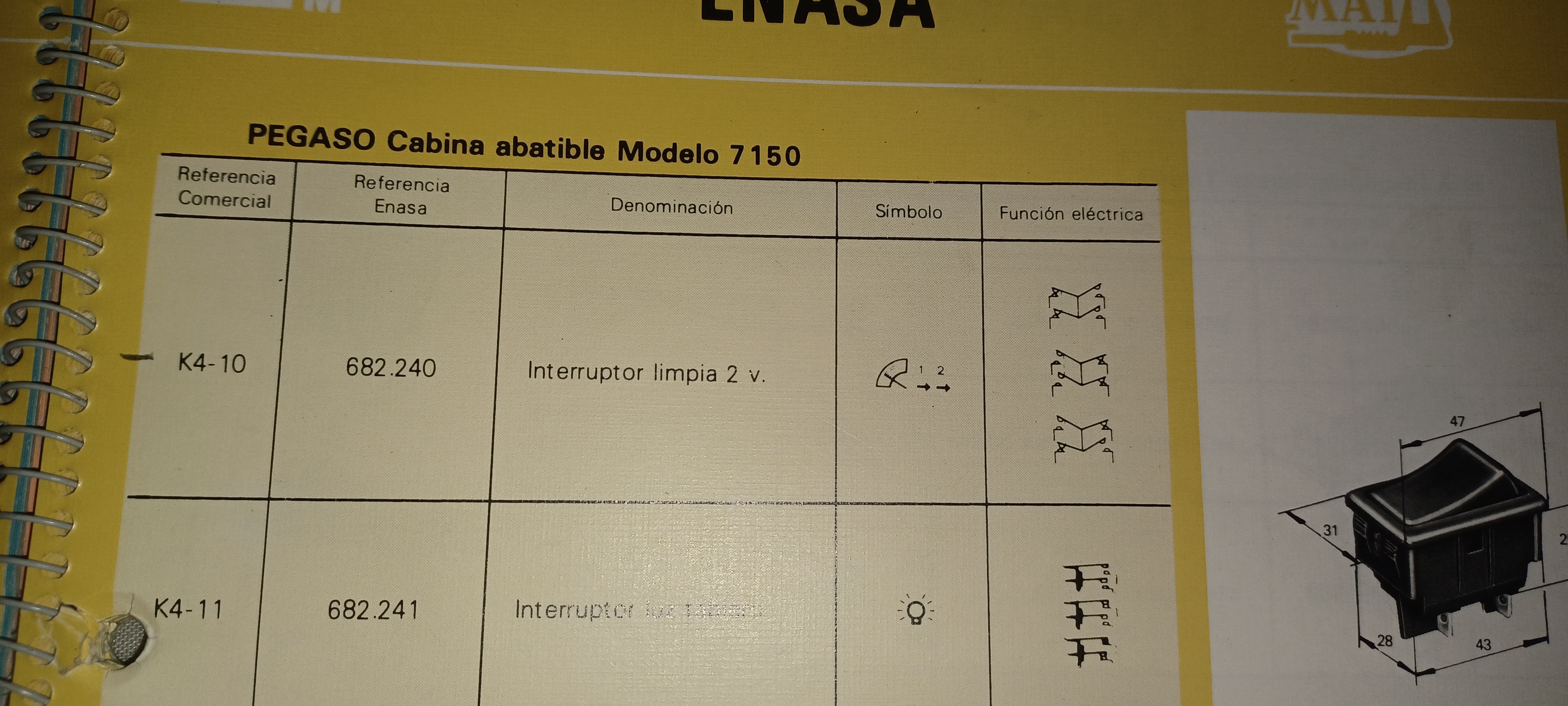 *INTERRUPTOR LIMPIAPARABRISAS 2 V PEGASO 7150 K4-10 MAI